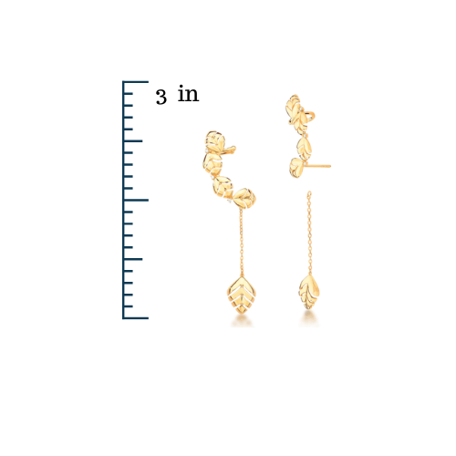 18k Gold Plated Ear Cuff 2 in 1 Leaves Earring