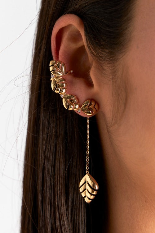 18k Gold Plated Ear Cuff 2 in 1 Leaves Earring