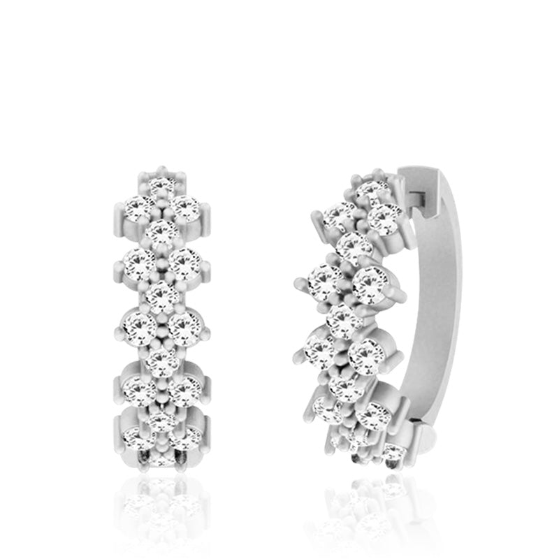 Shine Huggies Earrings In white Gold plated with zirconia