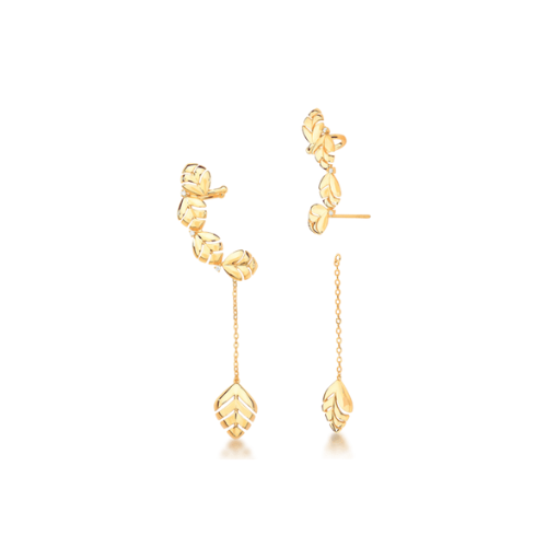 18k Gold Plated Ear Cuff 2 in 1 Leaves Earring